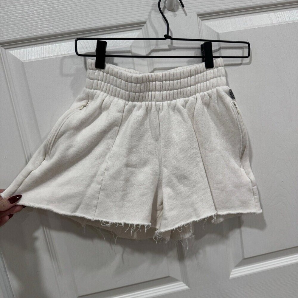 Good American Cream Elastic Waist Terry Shorts